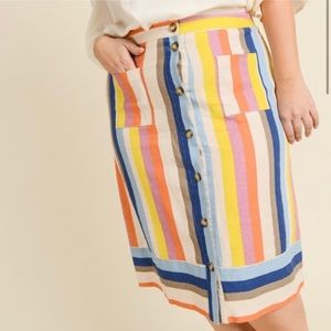 Roolee Gilli Rainbow Stripe Button Midi Skirt